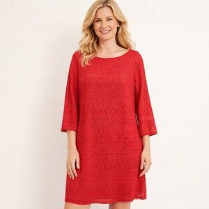 Jessica Howard Red Lace 3/4 Sleeve Dress 12